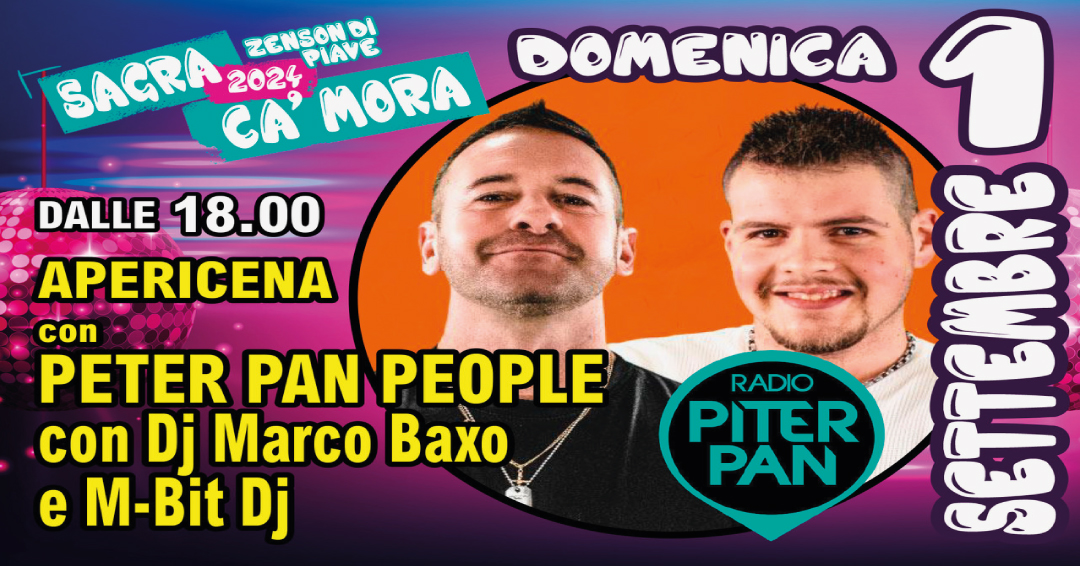 apericena con peter pan people con dj marco baxo e m-bit dj